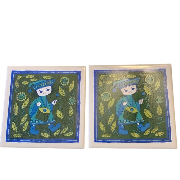 Vintage Holt Howard Ceramic Tile Trivet Hot Plate Renaissance Drummer Lot Of 2 - Picture 8 of 10